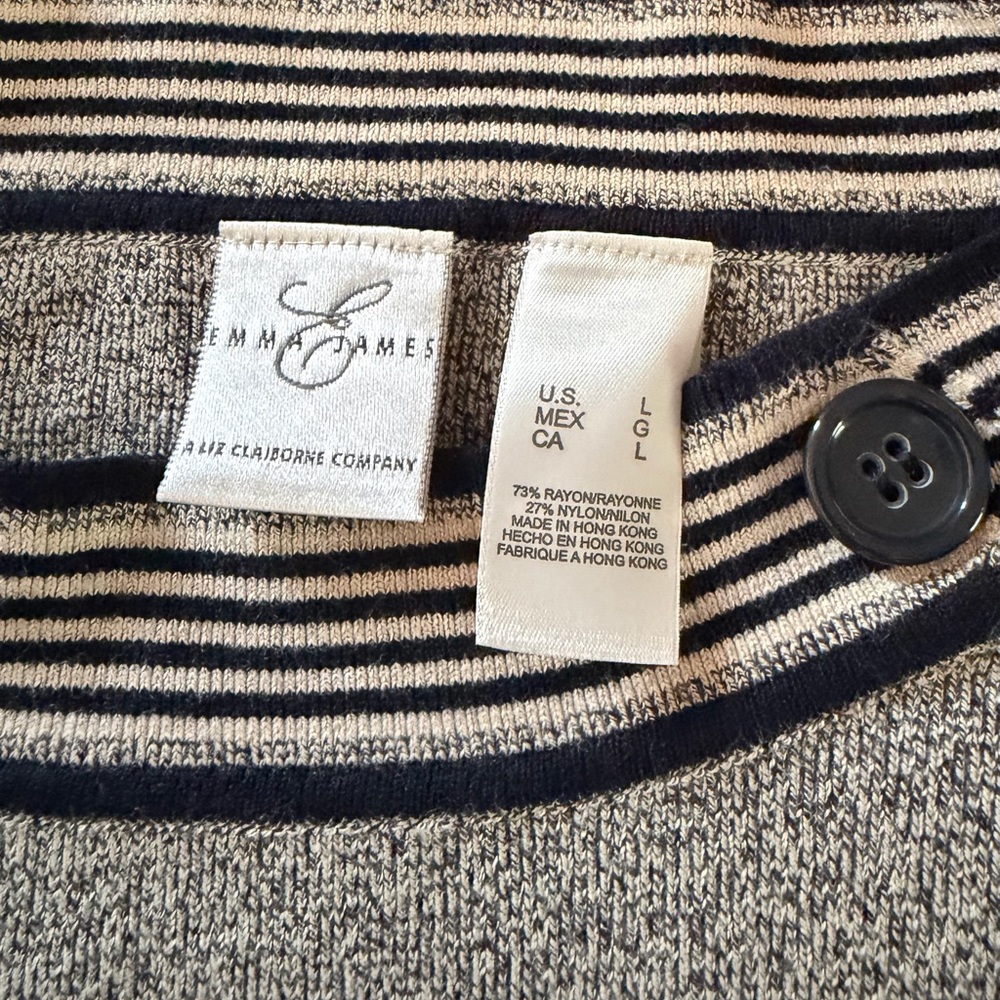 Emma James Claiborne Gray Scoopneck Sweater with white dark blue Striped Trim - Picture 2 of 8